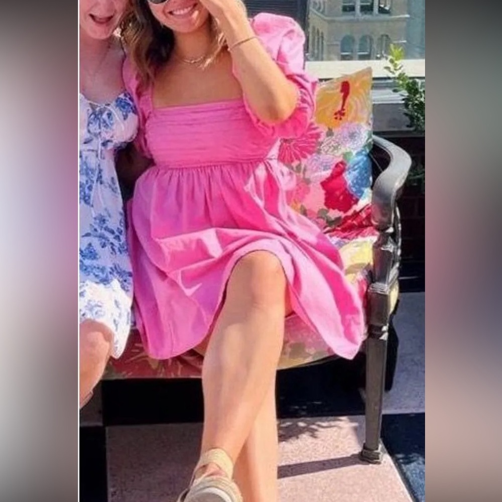 Abercrombie Puff Sleeve Emerson Mini Dress Pink - Picture 2 of 7